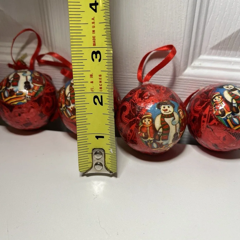 Set Of 5-Vintage Paper Mache‎ Snowman And Children Ornament